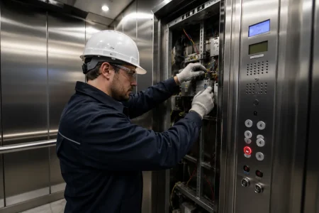 Technicien intervenant pour le dépannage d’un ascenseur