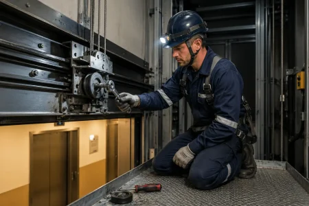 technicien chargé de l'installation d'ascenseurs